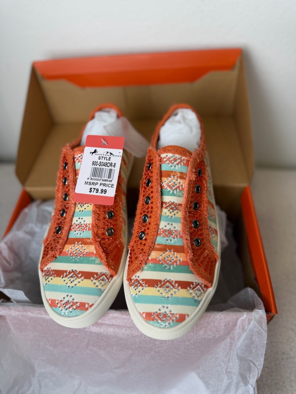 Montana West Orange & Multicolor Aztec Slip-On Sneakers-NIB - Picture 3 of 10